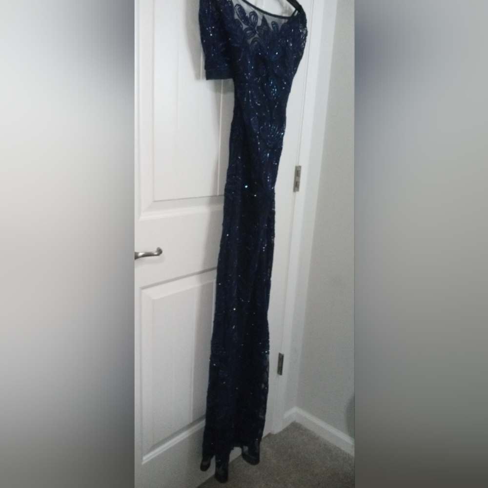 JS Collections Sequin Blue Maxi Gown